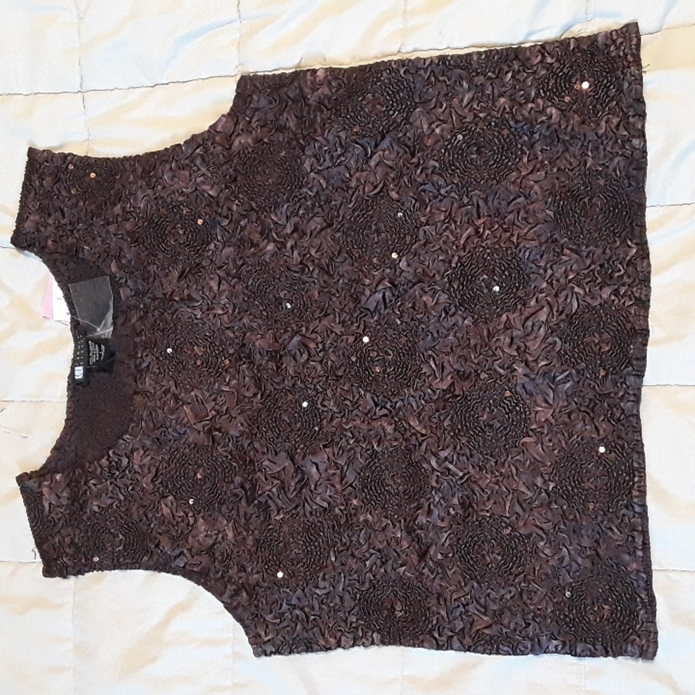 Carole Little Vintage Sleeveless Top Popcorn Sequins Rich Chocolate Brown Size L